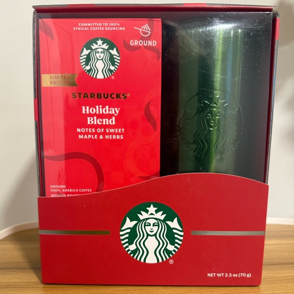 Starbucks Other - Starbucks Holiday Blend Coffee & Green Stainless Steel Tumbler Gift Set